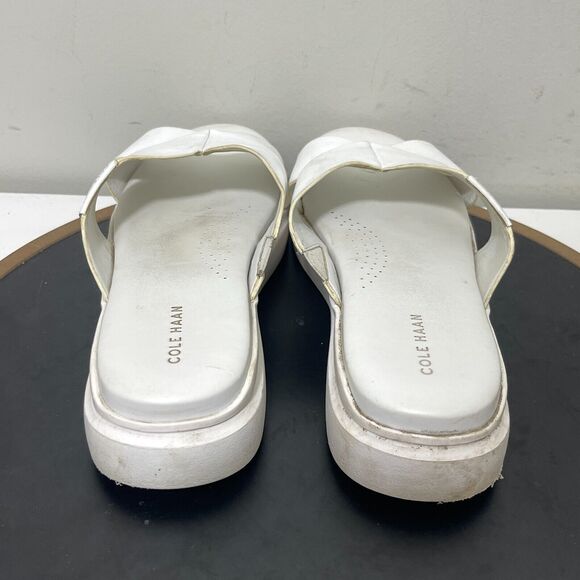 Cole Haan White Leather Criss Cross Platform Slide Sandals Casual Women 10 B - Picture 8 of 11
